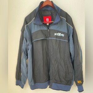 Vintage Men's NFL Super Bowl 2003 XXXVII Bomber Jacket Size XL Black Blue Zip Up